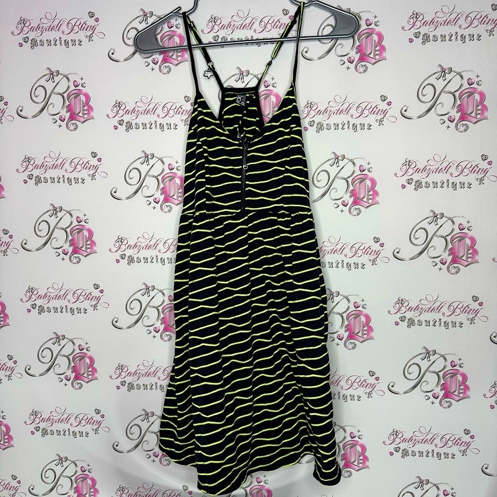 FOX racing dress striped black green lime metal logo accents fox head zipper zip